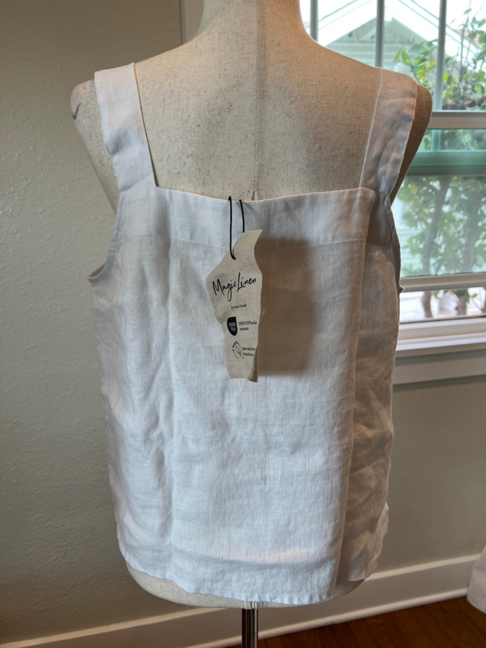 MagicLinen Olinda Tank Top White Square-Neck 100% Linen. Size L. NWT - Picture 5 of 10